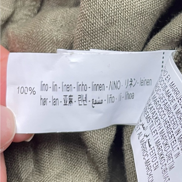 Zara Linen Top Olive Green Drawstring Waist Shirt Large - Picture 10 of 10